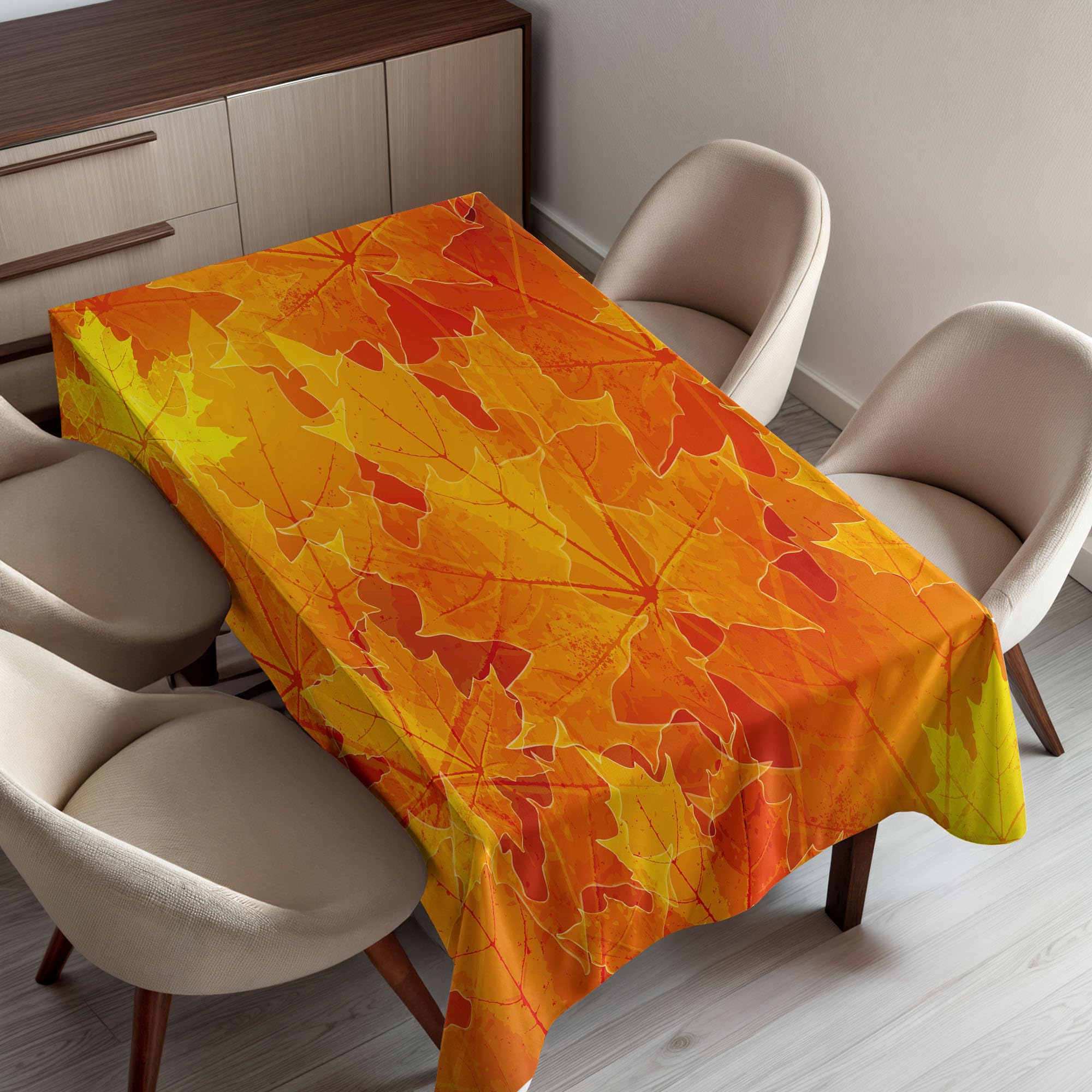 Ambesonne Fall Tablecloth, Seasonal Maple Tree Leaves Botanical Foliage Vibrant Floral Forest Texture Image, Rectangular Table Cover for Dining Room