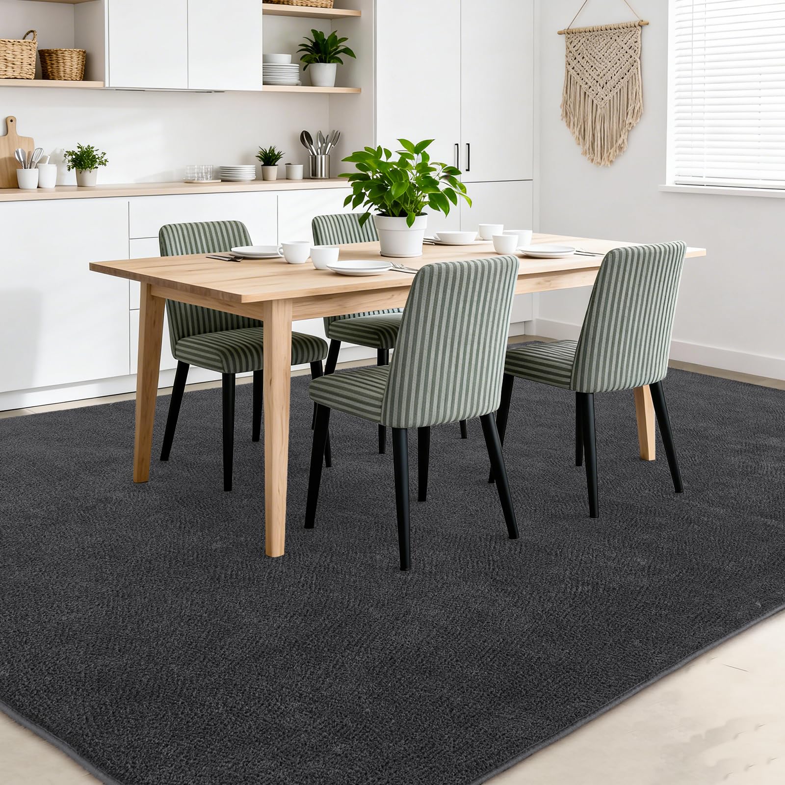 Teppich Wohnzimmer 200x300 - Waschbarer Kuscheliger Kurzflor Teppich Moderner Wohnzimmerteppich, Weich & Pflegeleicht Carpet rutschfest für Schlafzimmer, Bettvorleger & Kinderzimmer, Anthrazit