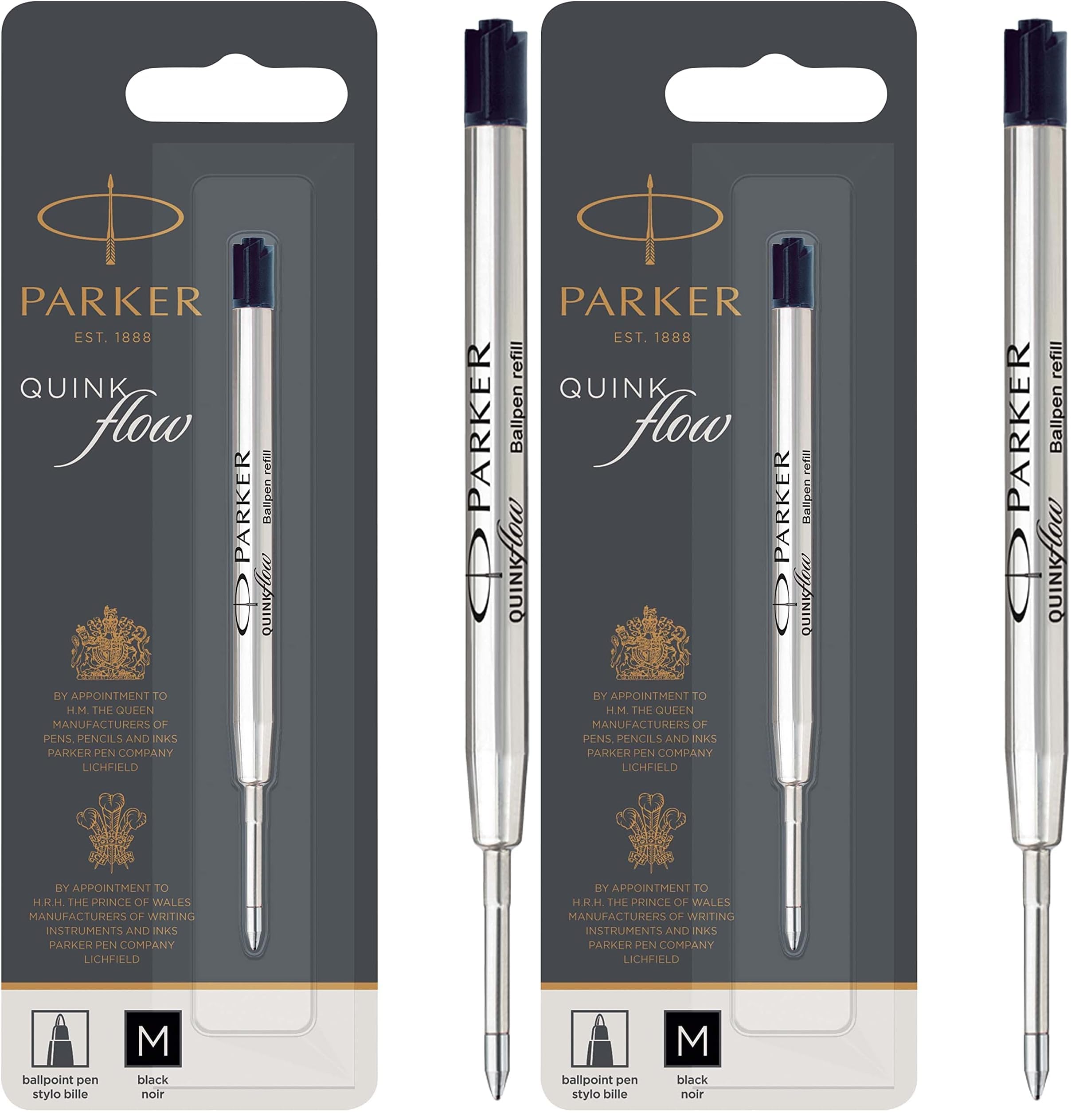 Parker Quinkflow Ballpoint Pen Ink Refill, Medium Tip, Black (Pack of 2)