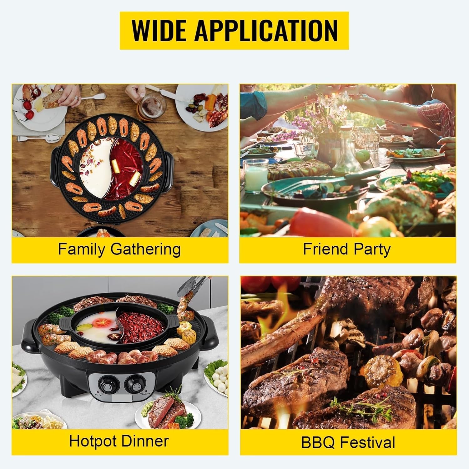2 in 1 Electric Hot Pot BBQ Grill, 2200W Multifunction Portable Home,Non-Stick Split Pot Smokeless Skillet Barbecue Pan