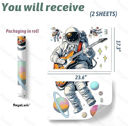 Miniatura 4 de Minstrel Astronauta tocando la guitarra, calcomanía de pared para guardería, música para niños y bebés, removible, arte de pared para decoración del