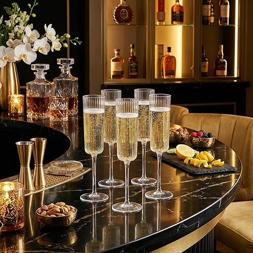 Miniatura 4 de Paquete de 36 copas de champán de plástico transparente, copas de champán desechables acanaladas de 6 onzas, copas de mimosa vintage transparentes