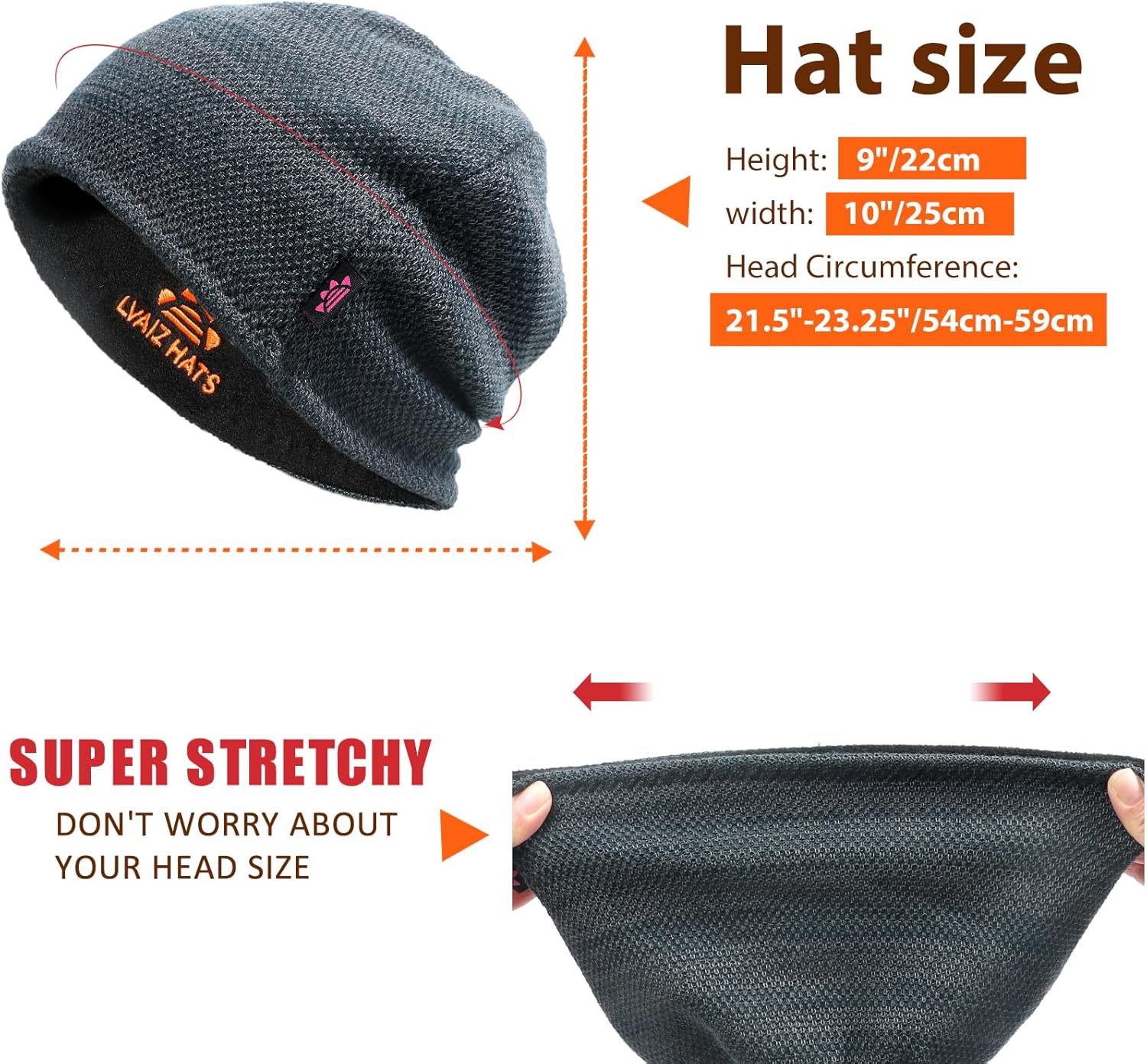 Lvaiz 2 Pack Winter Fleece Lined Mens Beanie Hat Reversible Knit Skull Cap for Men Women Warm Windproof Hat for Outdoor - Image 4