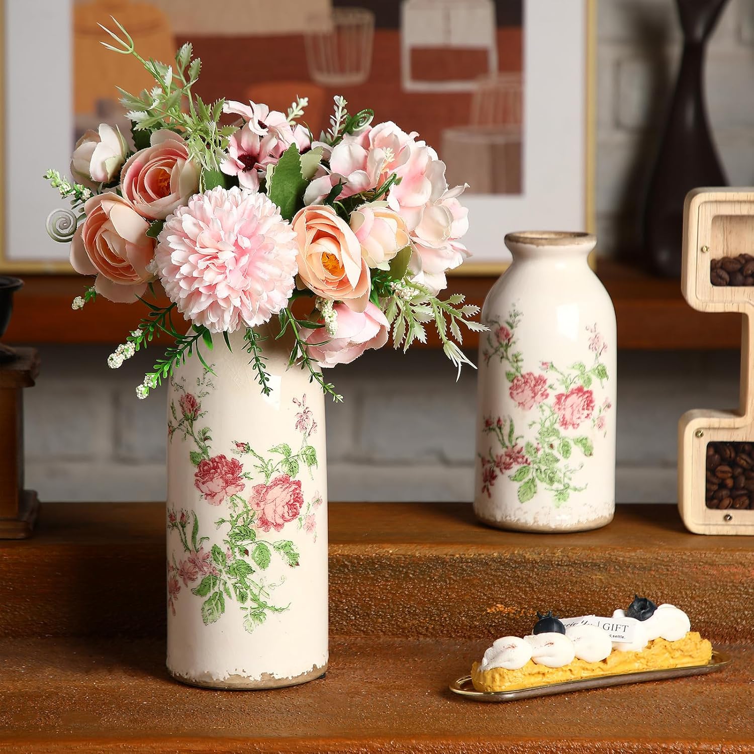 2 Pcs Ceramic Small Vase Rustic Farmhouse Vase Boho Vases Home Decoration for Your Kitchen Bedroom Office Bathroom & Shelf Centerpiece Table Decorative(Elegant) - Image 7