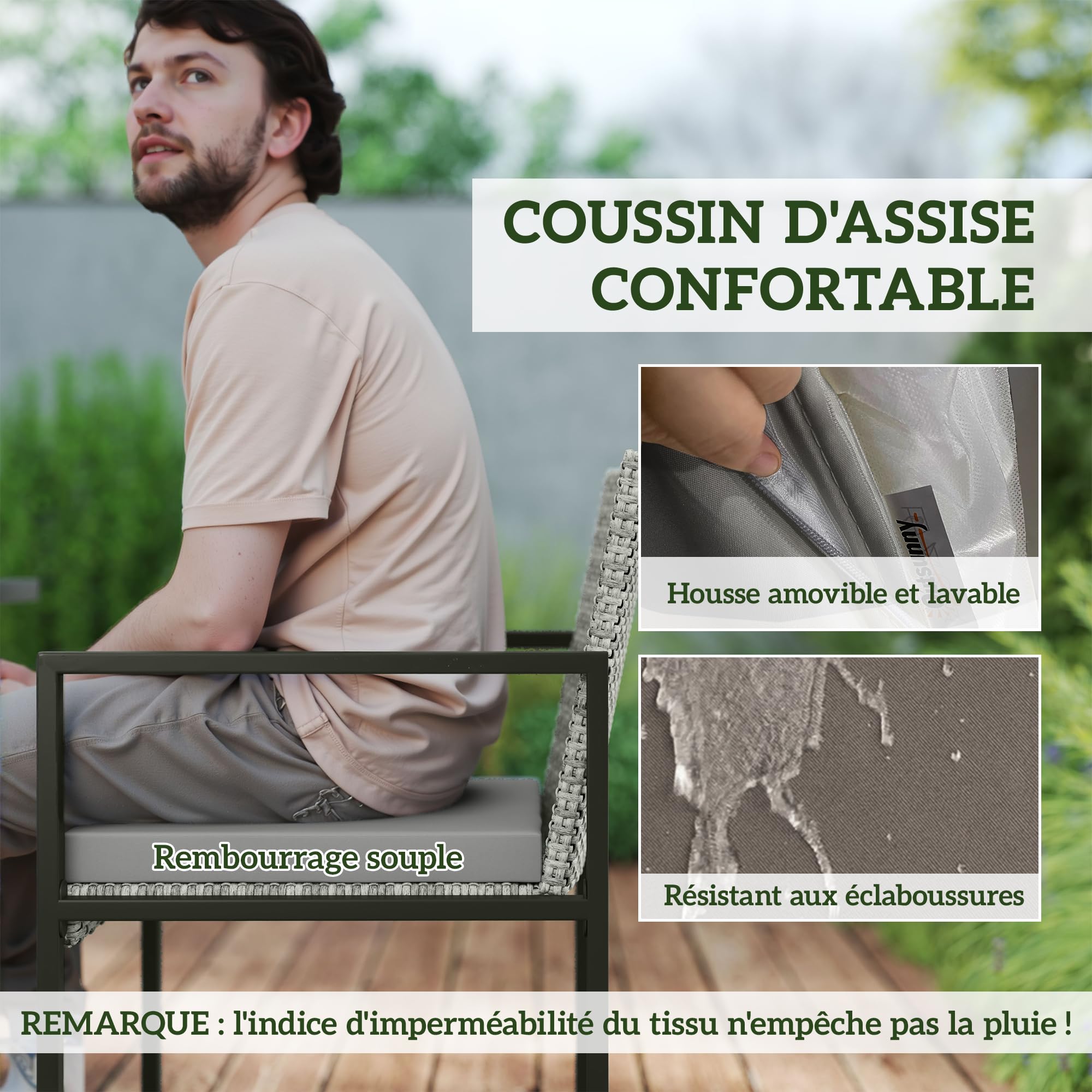 Outsunny Salon de Jardin extérieur en résine tressée 8 Places, Table et chaises de Jardin extérieur, 4 fauteuils, 4 tabourets, Coussins, Plateau en Verre trempé, pour terrasse, Balcon, Patio, Gris