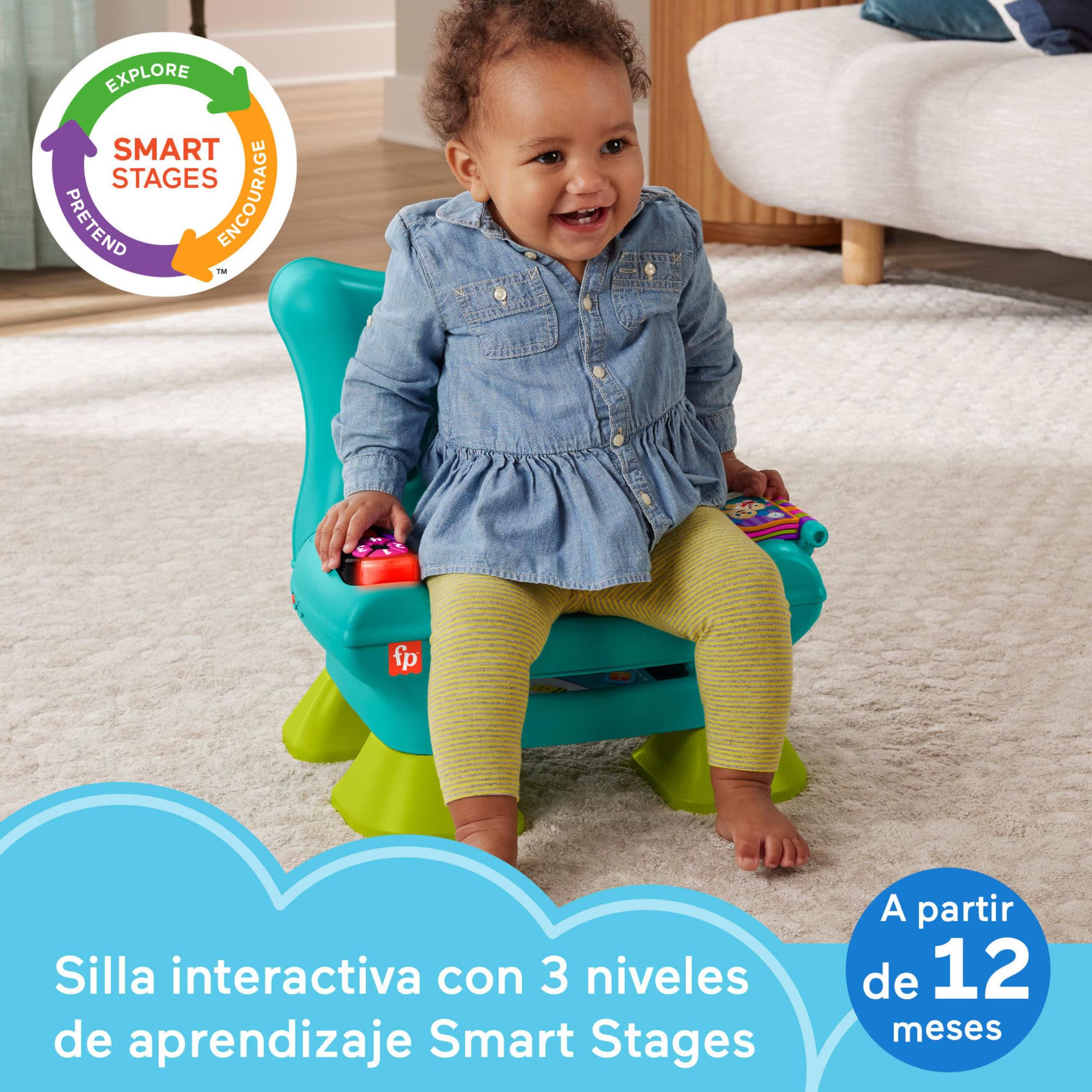 Fisher-Price Silla Smart Stages Ríe y Aprende multilingüe | Italiano, español, portugués e inglés, juguete musical educativo, actividades, bebés y peques 1+ años, HYR96
