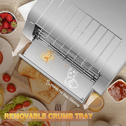 Miniatura 8 de Tostadora con transportador comercial, 450 rebanadashora, tostadora de acero inoxidable de 2600 W, tostadora industrial resistente, horno eléctrico