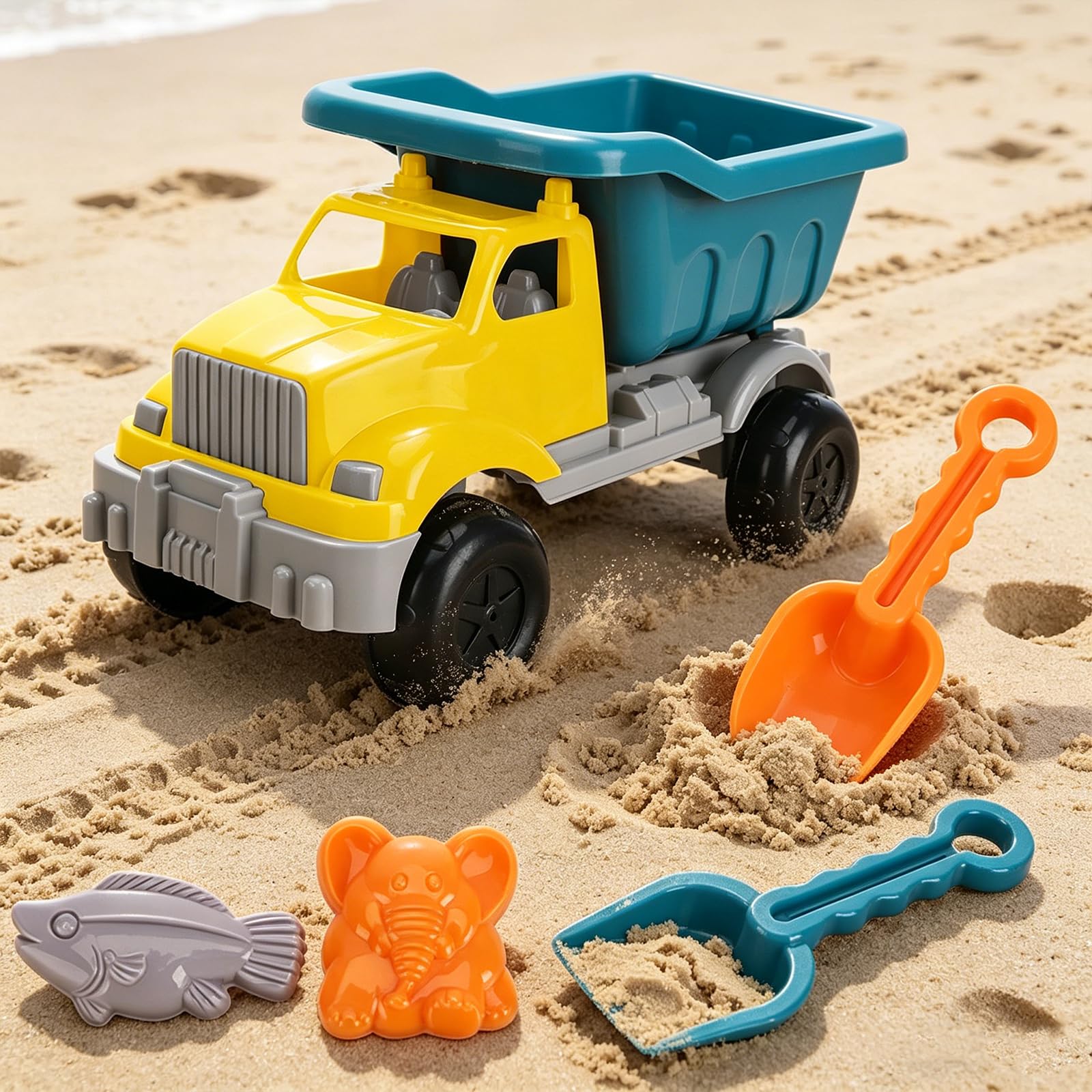 Beach Toys Set for Kids, Sand Play Toys with Bucket and Spade, Wheelbarrow Truck Shovel Rake Ice Cream Molds, Outdoor Summer Sandbox Toys for Toddlers Boys Girls