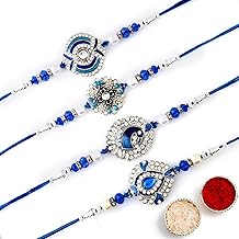 Dreamica Mens Rakhi Set for Brother - 4 Designer Rakhis With Roli Chawal Pack and Greeting Card | GP-828