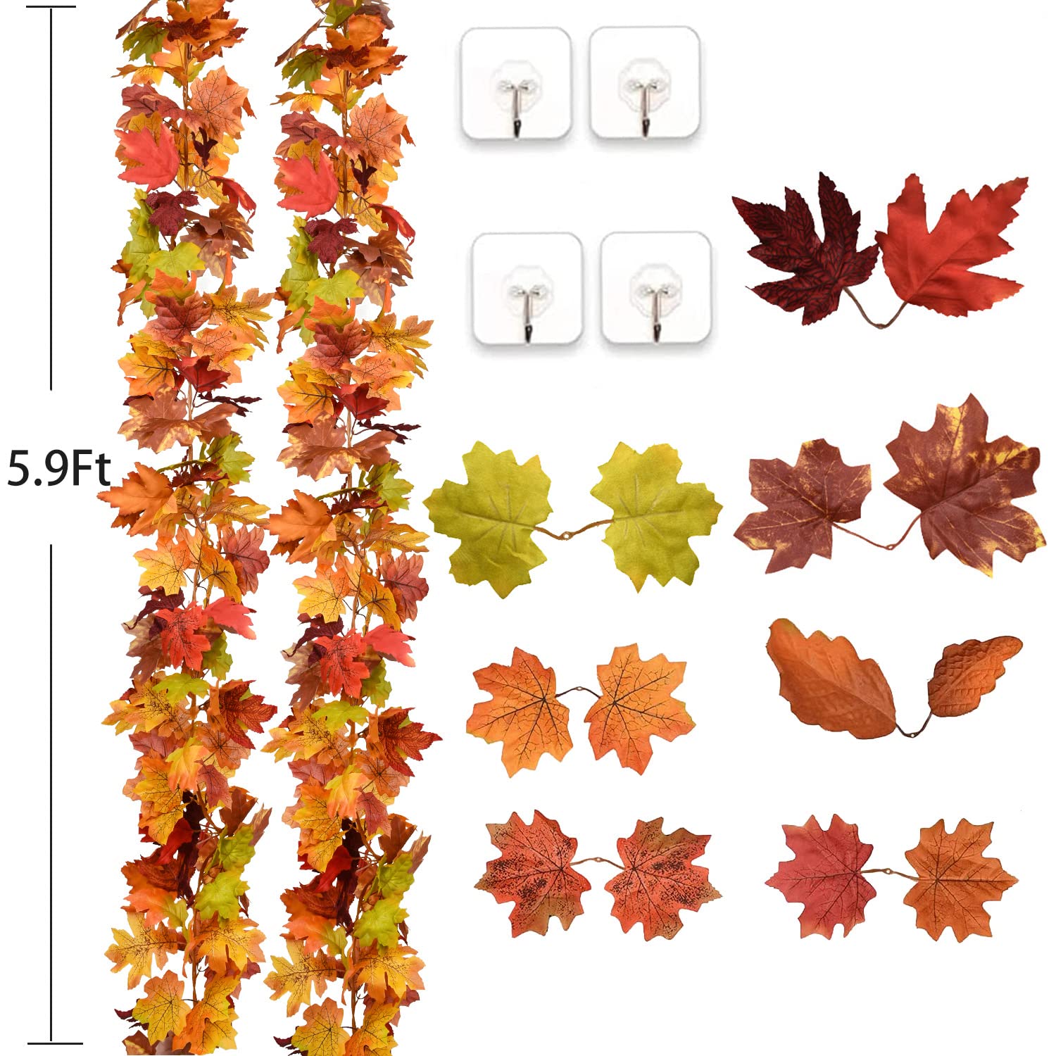 2 Ahornblatt-Herbstgirlanden – Je 1,8 M, Künstliche Seidenblätter, Für Tür, Kamin & Tischdeko Zu Herbst & Erntedank
