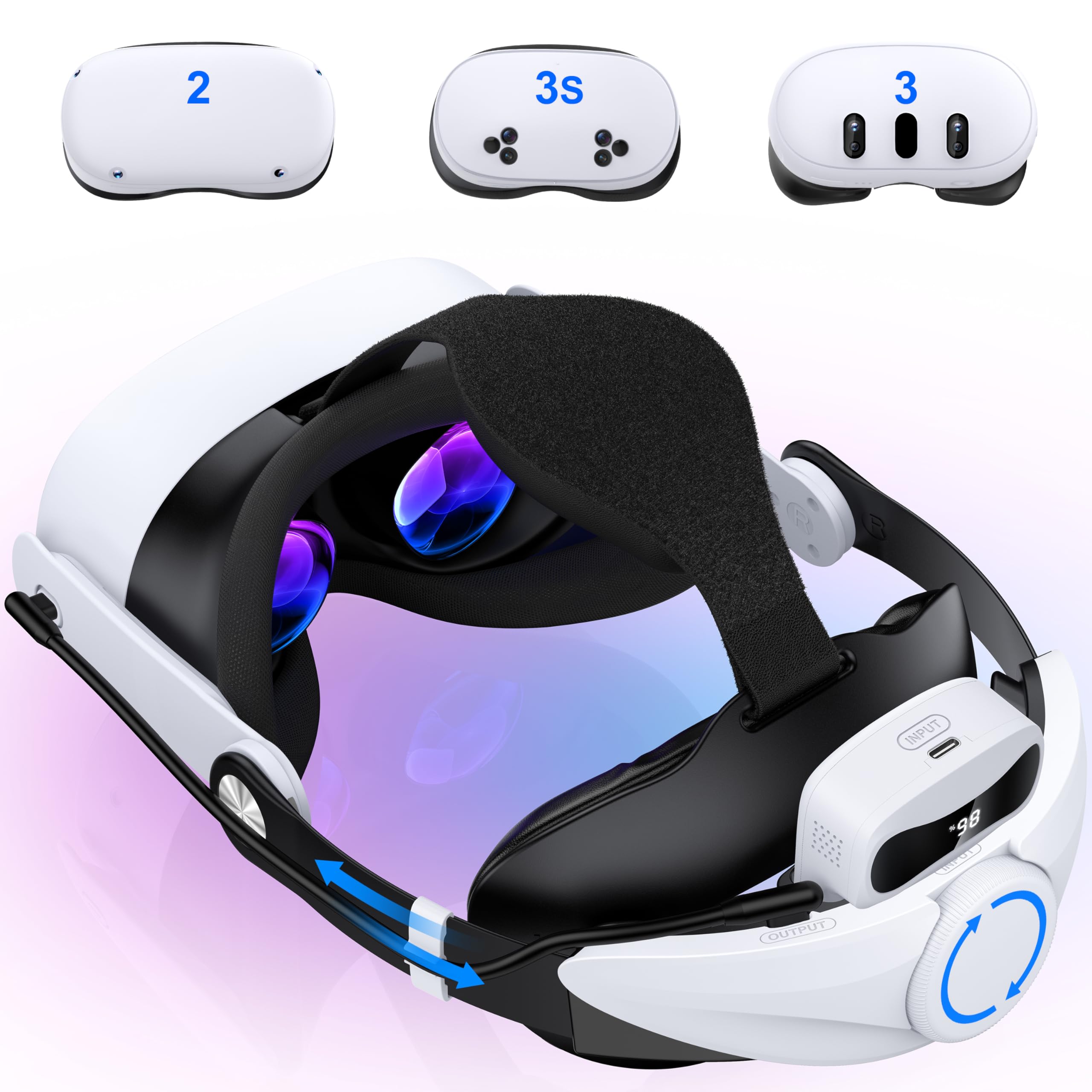 Kopfband für Meta Quest 3S/Quest 3/Quest 2 mit 10000-mAh-Akku, verstellbares Komfort-Kopfband für Elite Strap, leichtes VR-Headset-Band für verbesserte Unterstützung, Komfort und weniger Druck