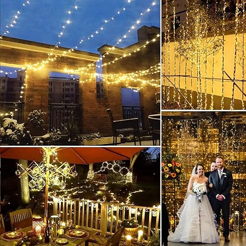Miniatura 3 de Guirnalda de luces solares, alambre de cobre, 100 luces LED de 33 pies, 8 modos, tira de luces impermeables para exteriores, luces decorativas
