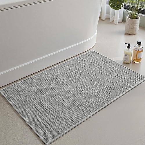 AMOAMI Bath Mat Non Slip Super Absorbent Quick Dry Bath Mats for Bathroom Floor Rubber Backing Washable Bathroom Rugs Modern Woven Jacquard Mat,