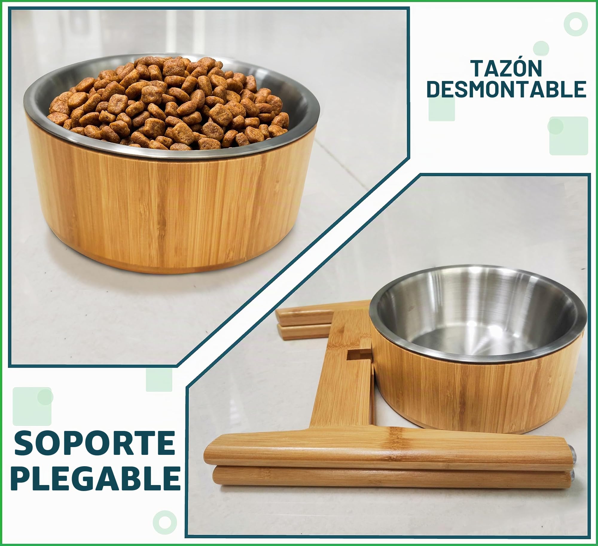 Tazones elevados para Perros Grandes – Aumentado a 38 cm, Cuenco de bambú y Acero Incluido (Tapa de 2097,9 g). Ideal para Labrador, G-Sheperd, Retriever, Caniche, Boxer, Husky, Doberman,