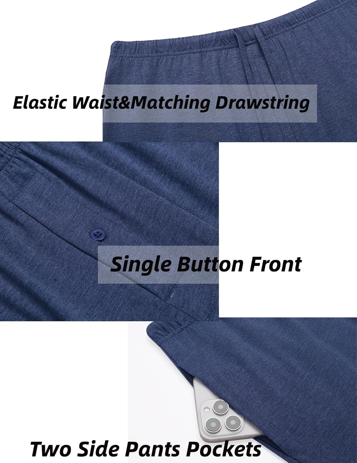 Ekouaer Mens Pajama Pants Lounge Pants with Pockets Soft Sleep Pants Loose Fit Pj Bottoms with Drawstring S-XXL - Image 5