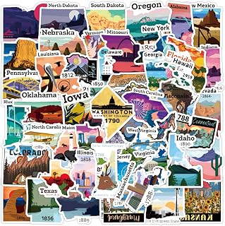 50PCS State Stickers, Travel USA Stickers for Luggage,Scrapbook,Water Bottle, United States Map Sticker for Kids,Adults