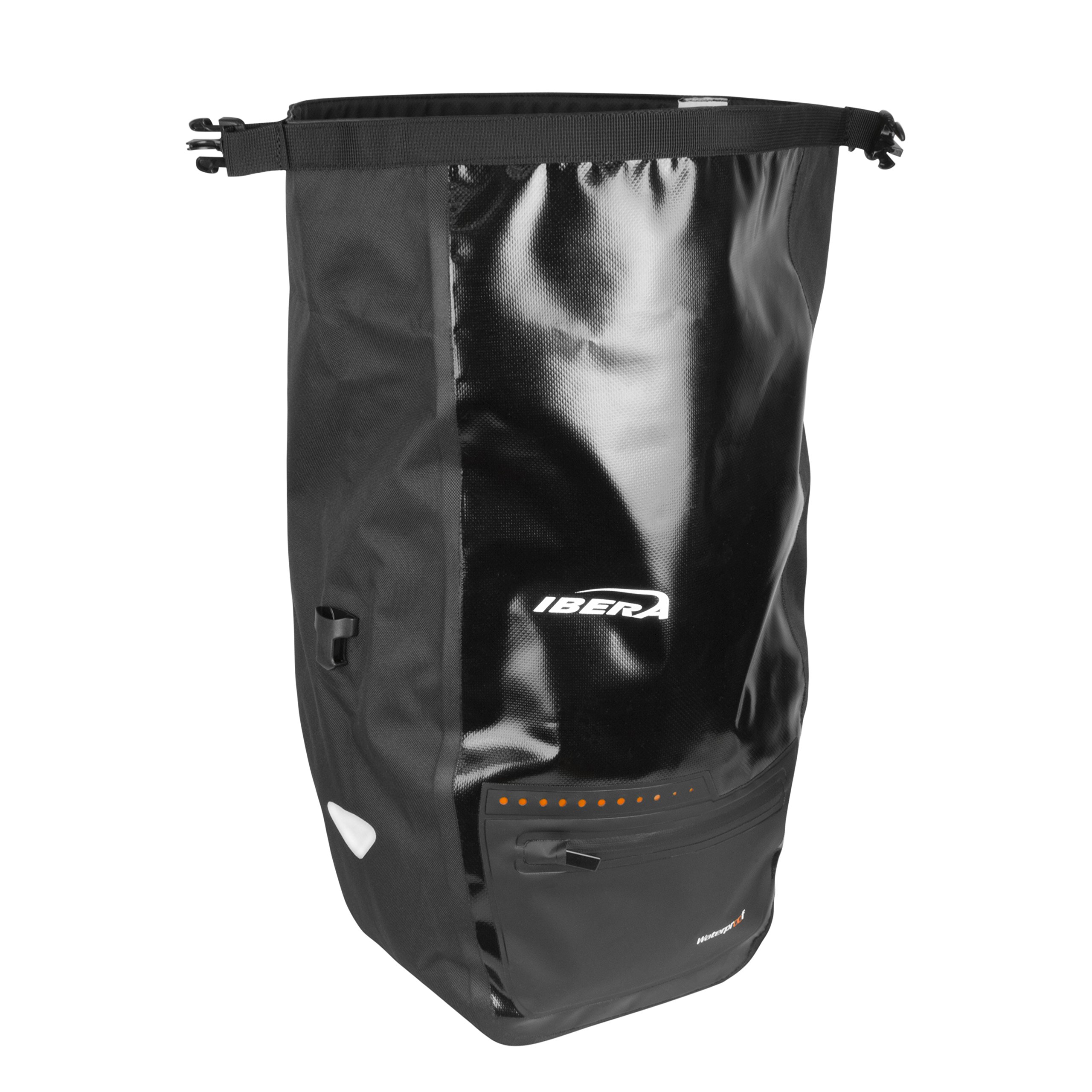 Ibera PakRak - Alforjas de Bicicleta para Bicicleta, 30 L, Impermeables, con Clip, de liberación rápida, para portabicicletas con Cubierta para Lluvia, se Adapta a la mayoría de portabicicletas