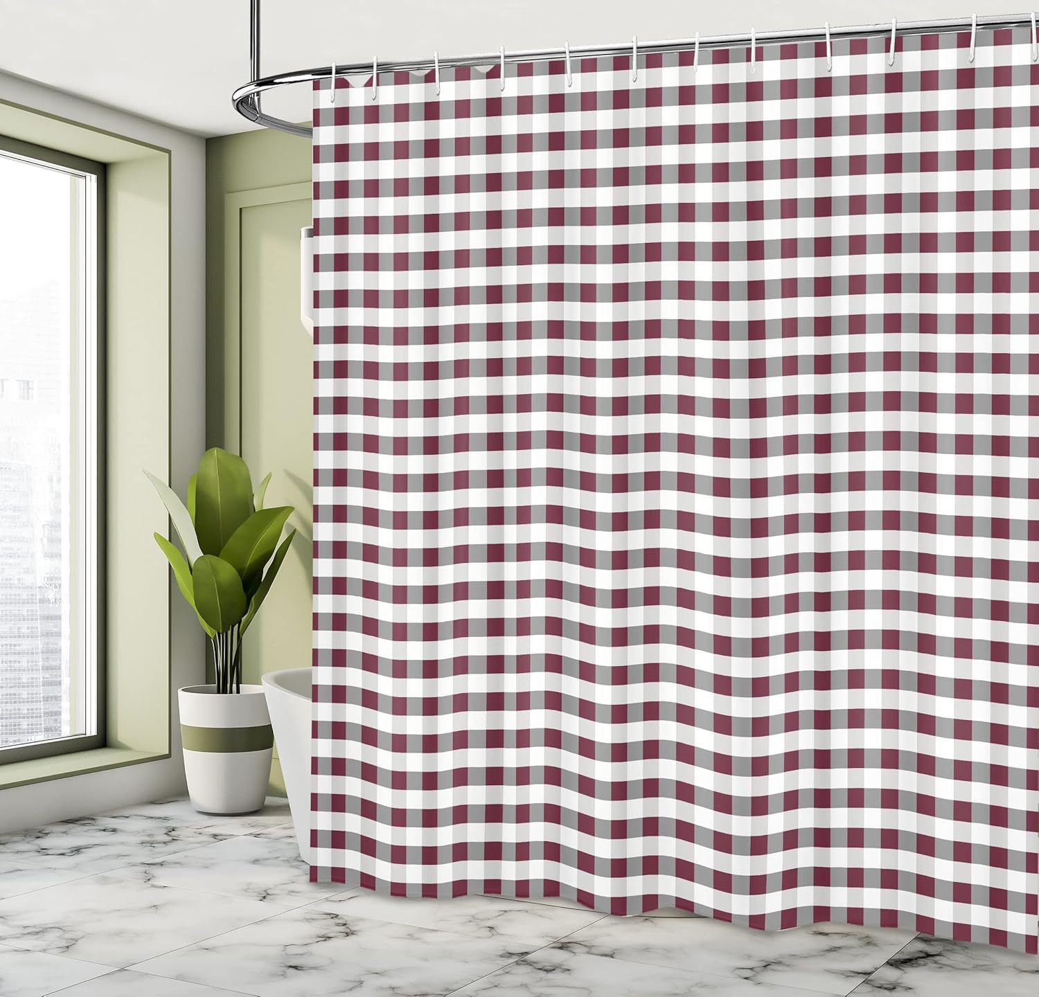 Ambesonne Checkered Shower Curtain, Monochrome Gingham Checks Classical Country Culture Old Fashioned Grid Design, Cloth Fabric Bathroom Decor Set with Hooks, 69" W x 75" L, Dried Rose