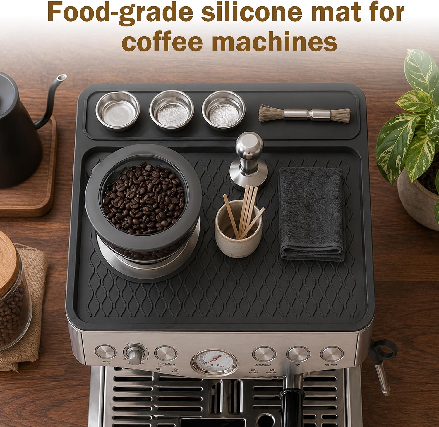Silicone Coffee Machine Pad for Breville 870/880, 3-in-1 Heat-Resistant Tamping Station & Espresso Bar Mat, Non-Slip Waterproof Countertop Protector with Drip Tray