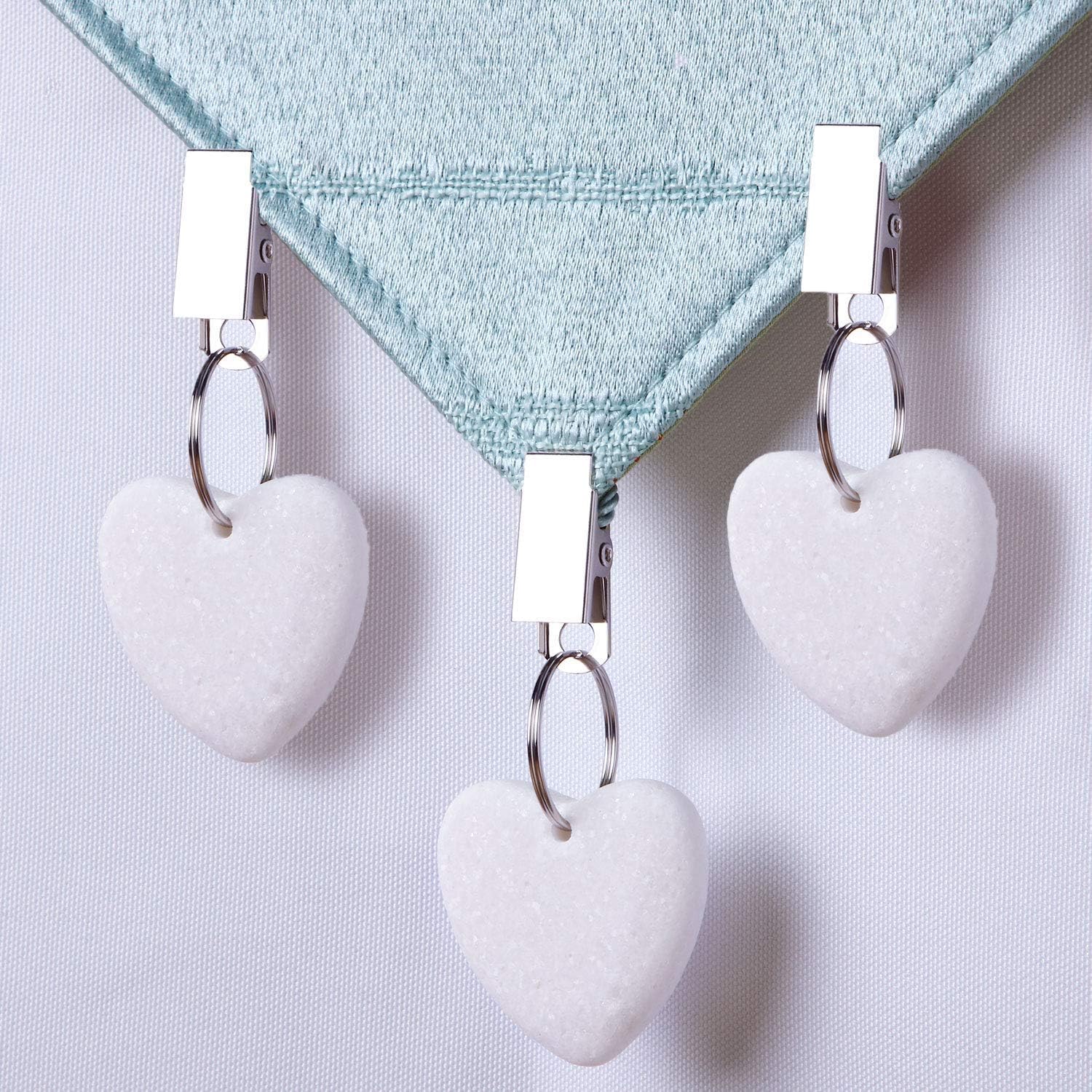 Gejoy Tablecloth Weights Hangers Heart Shape Stone Table Cloth Weights with Stainless Steel Clips Heart Stone Tablecloth Weights Clips for Family Dinner Outdoor Picnic, 8 Packs(White)
