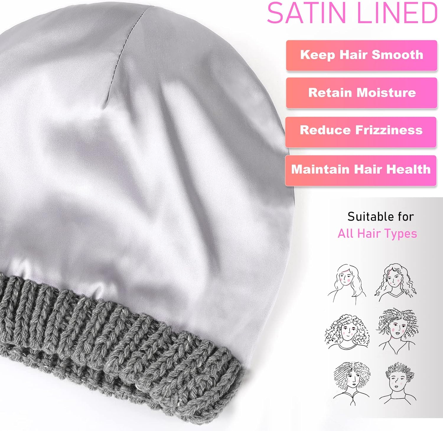 Winter Satin Lined Beanie Hats for Women Men Warm Oversized Slouchy Knitted Skull Cap with Satin Silk Lining for Natural Hair - Image 3