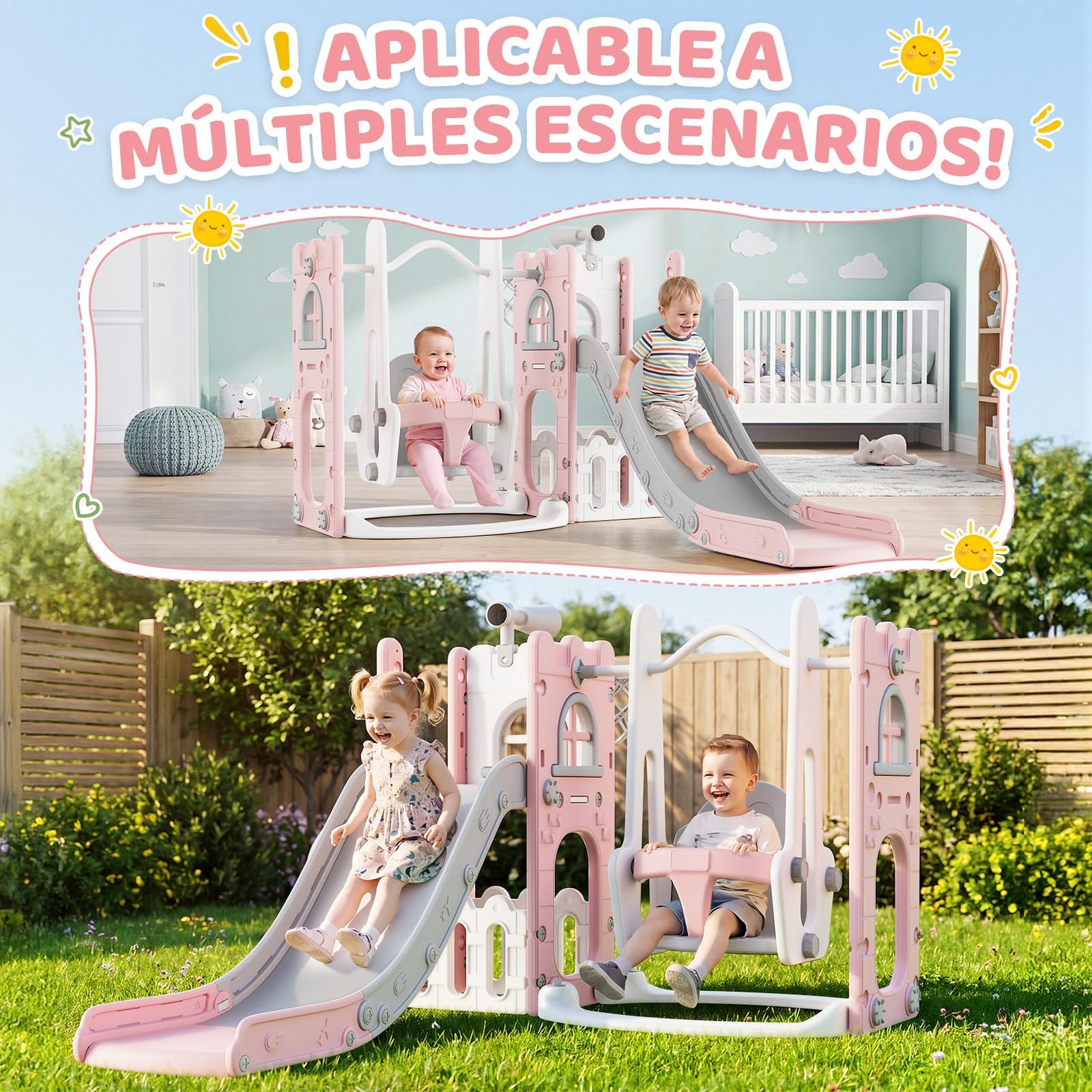 7in1 Kinderrutsche Mit Schaukel Set 1-6 Jahre Multifunktionaler Spielturm