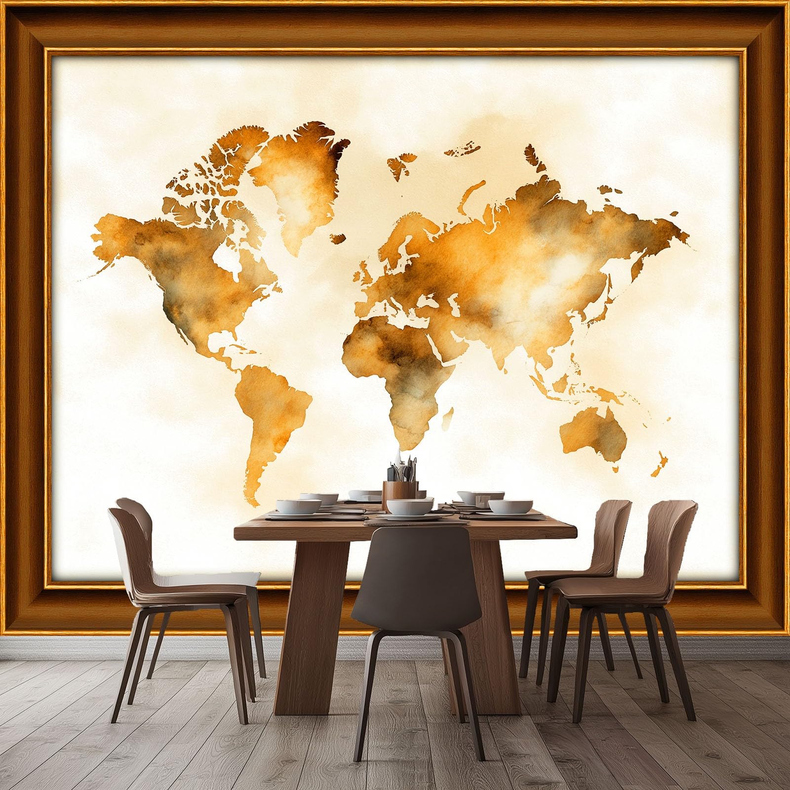 Tapeta ścienna sypialnia akwarela mapa świata stare drewno rama 250 x 175 cm, plakat ścienny obrazy ścienne biały gobelin salon pokój dziecięcy tło tapeta panoramiczna