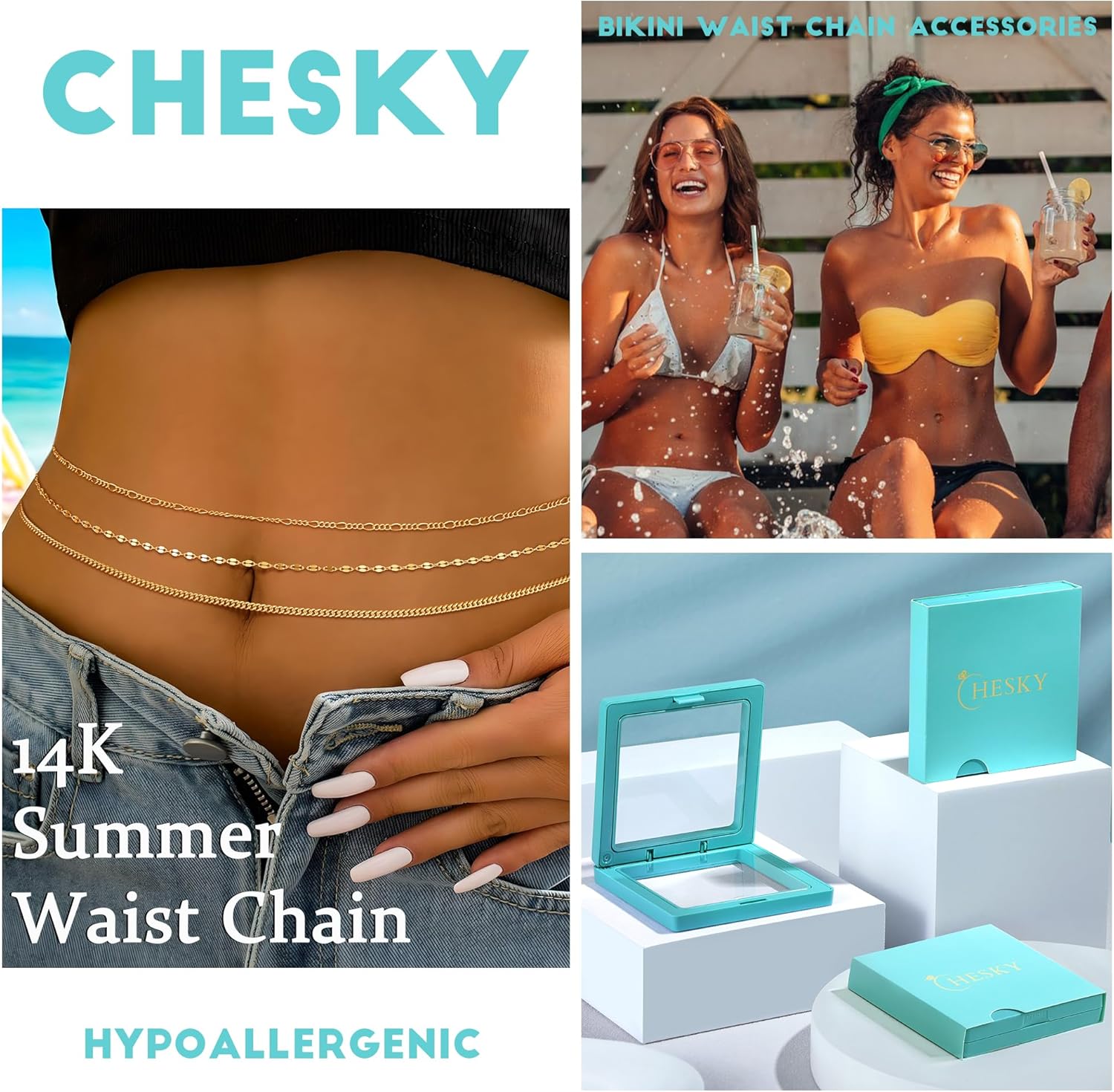 CHESKY 14K Gold Plated Silver Plated Waist Chain for Women, Layered Belly Belt Chains Beach Waist Beads Chain Waterproof Snake Cuban Body Chain Summer Jewelry Accessories for Women - Image 5