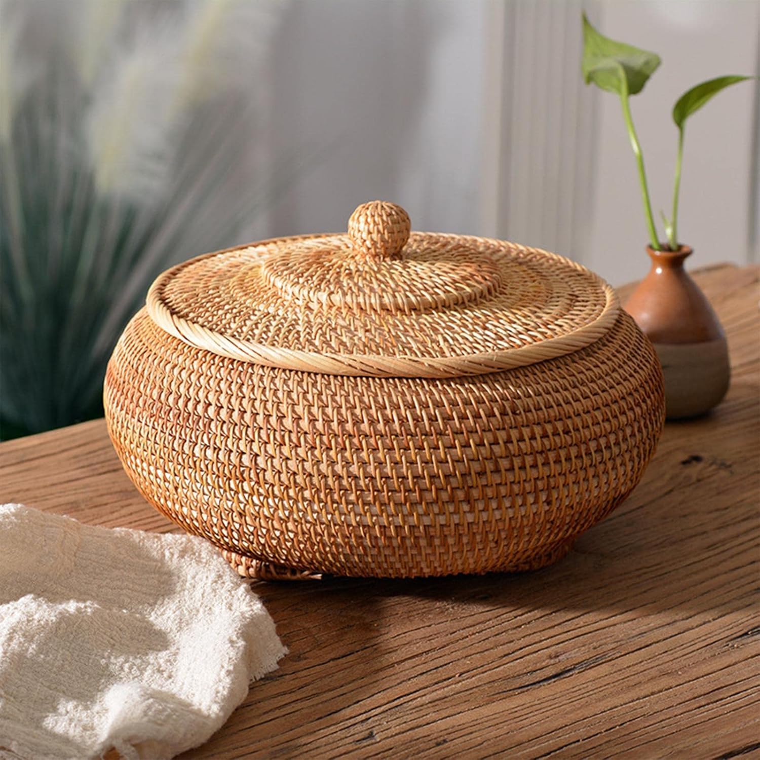 Rattan Box, Storage Tray Woven Basket Bins Organizer for Candy Bread Shelves Table, L