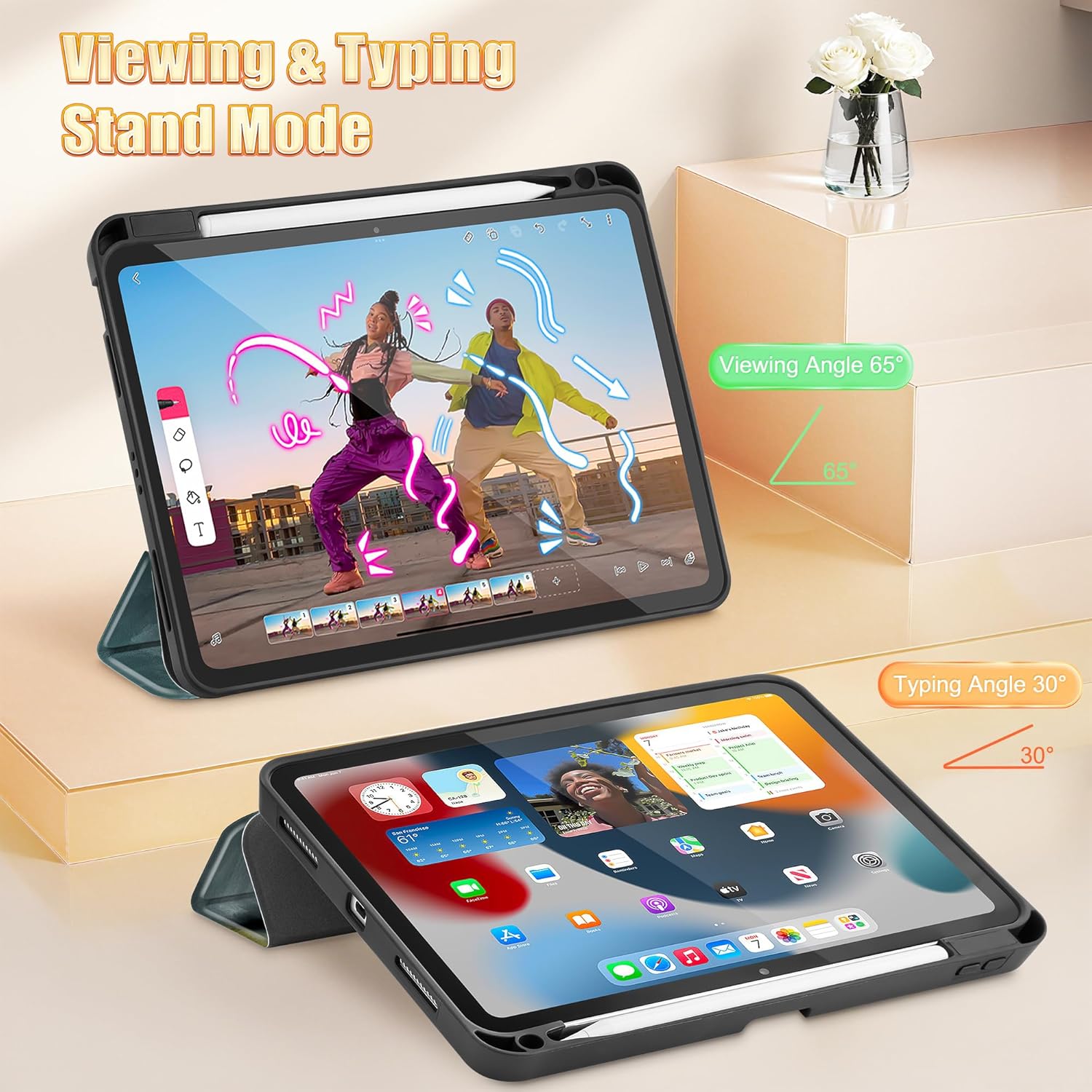 Tuiklol Case for iPad Air 11 inch 2026 M4/Air 11 inch 2025 M3/Air 11 inch 2024 M2/iPad Air 10.9 inch 2022 2020 with Pencil Holder,Slim Protective Trifold Stand Tablet Cover, Cat