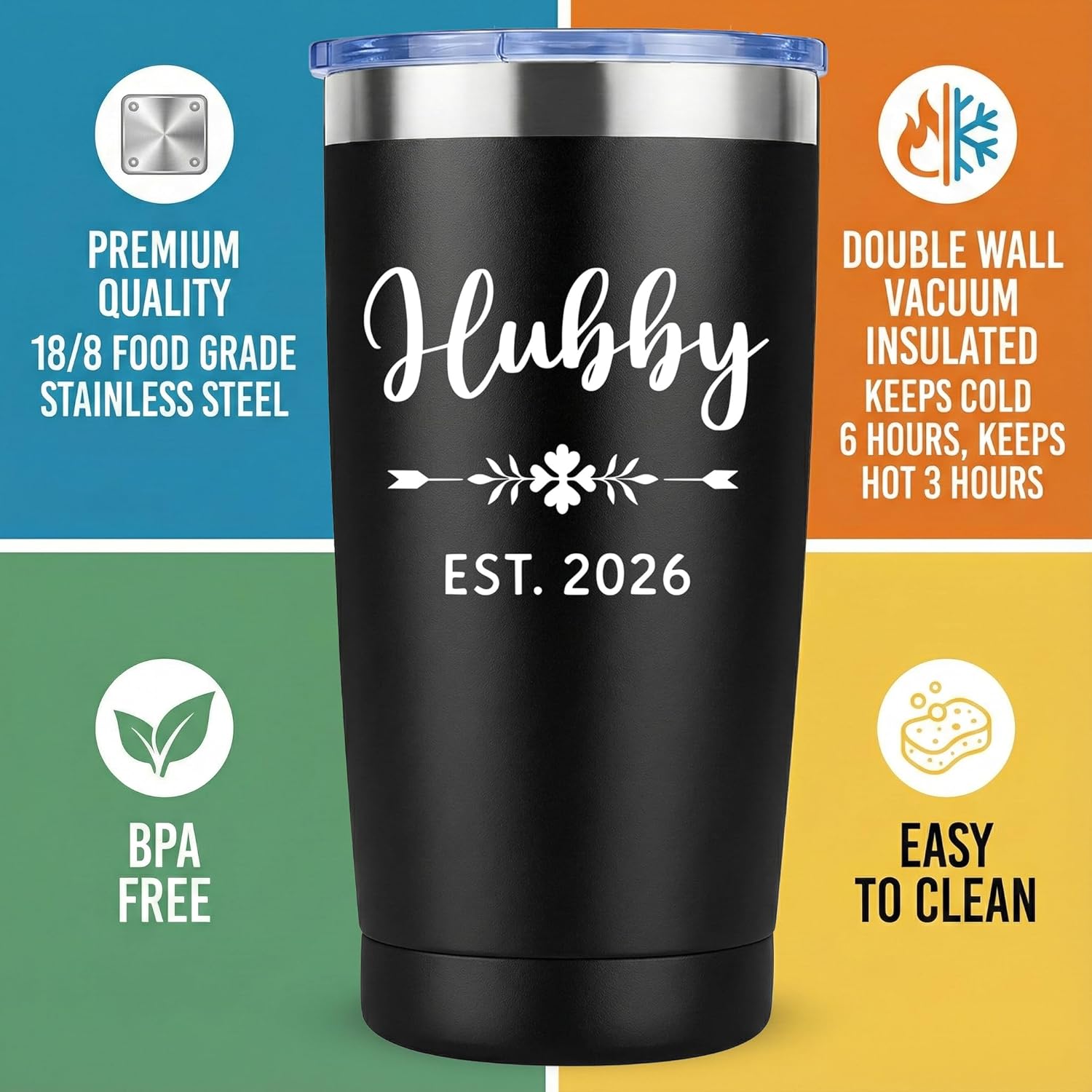 Mr and Mrs 2026 Tumbler Set of 2 - Wifey and Hubby EST 2026 Wedding Gifts for Couples - 20oz Vacuum Insulated Stainless Steel Travel Mug for Bride and Groom - Engagement, Anniversary, Honeymoon Gift
