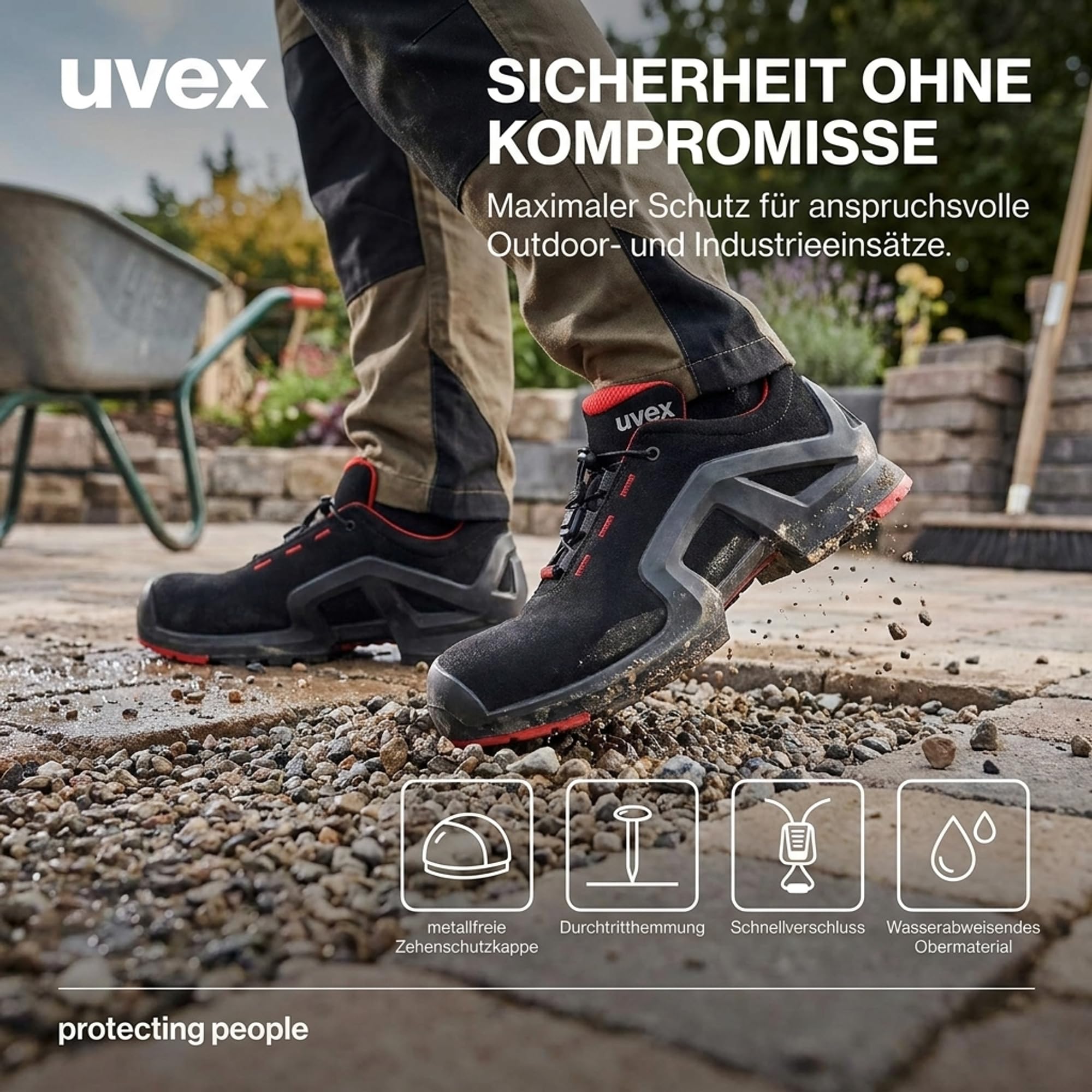 Uvex 1 X-Tended Support Arbeitsschuhe - S3-Sicherheitsschuhe für Damen & Herren - Rot-Schwarz