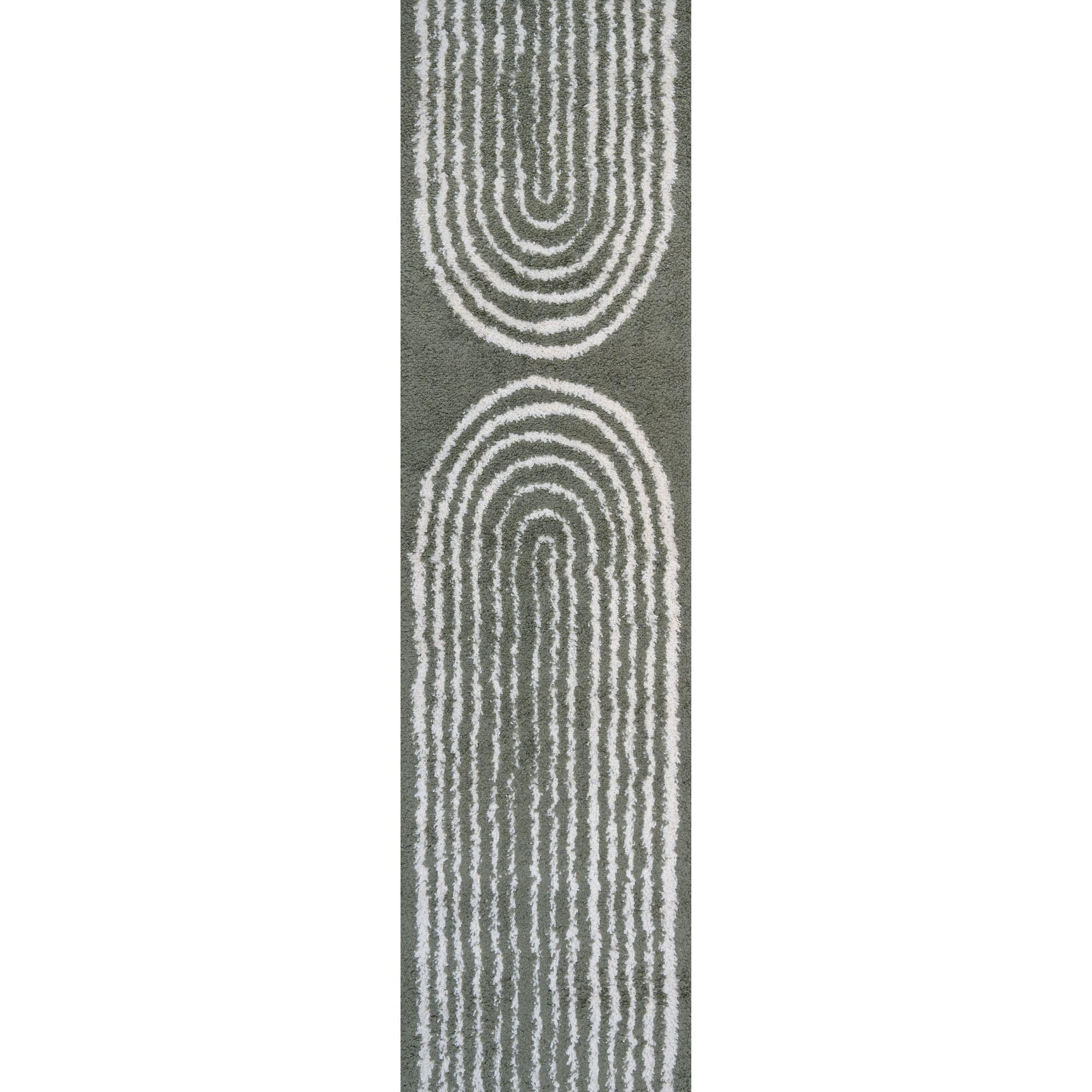THE RUGS Soft Shaggy Area Rug – Modern Patterned Carpet for Living Room & Bedroom, Extra Plush, Easy to Clean, Geometric Arch Design (80x300 cm, Sage Green)