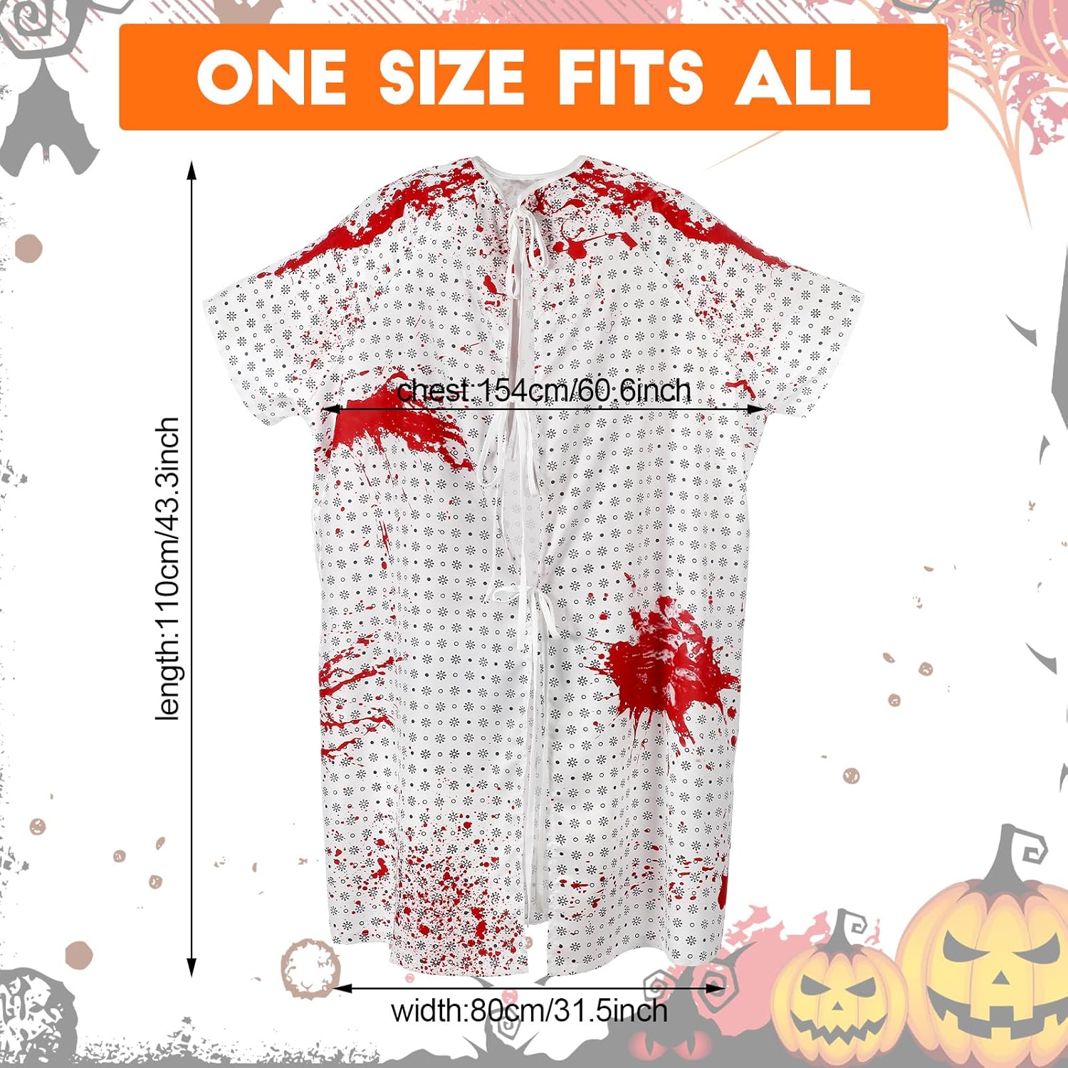 Vabean 1 Pack Unisex Hospital Gown and 1 Pack Gauze Bandage Roll, Patient Gowns Bloody Costumes for Halloween Cosplay Party Men Women Costume, Back Tie - Image 2
