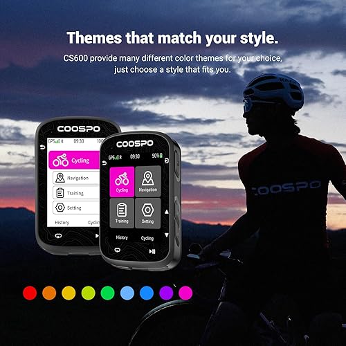 Miniatura 7 de COOSPO Computadora de bicicleta GPS CS600 con pantalla táctil a color, IPX7 impermeable inalámbrico para ciclismo, compatible con BluetoothANT+,