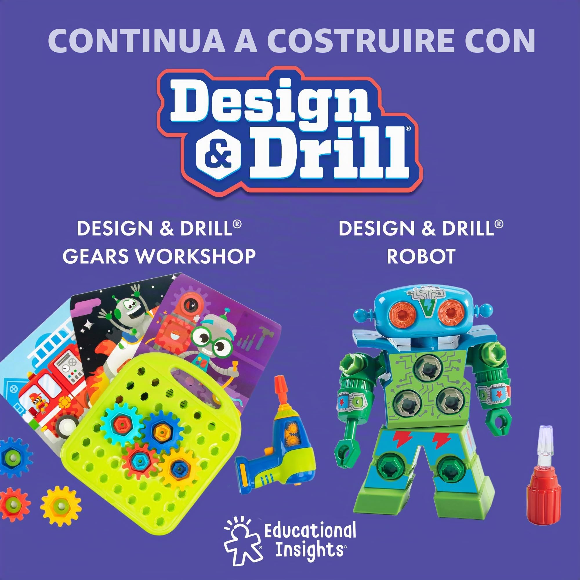 Learning Resources Design & Drill Laboratorio di Progettazione e Trapano Robot, Giocattoli robotici per Bambini e Bambine di 3 Anni, Giocattolo STEM, Giocattolo da smontare con Trapano da Lavoro
