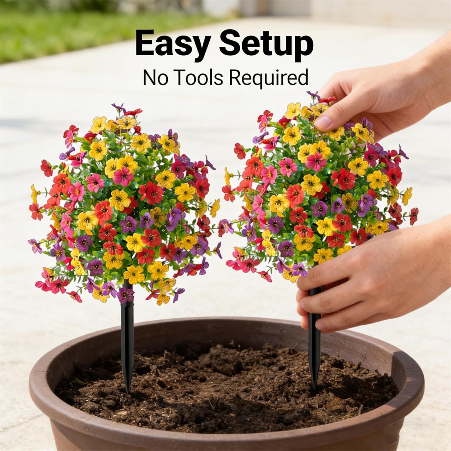 2PCS Artificial Plants & Flowers for Outdoors, 22inch Artificial Violet with Ground Spike for Outdoor Indoor Garden Home Decoration (Multicolor)