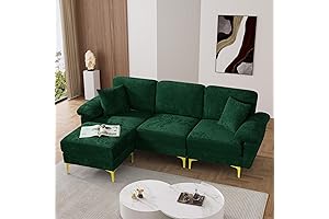 L Shaped Sectional Sofa Couch, 88.5" Emerald Green Velvet