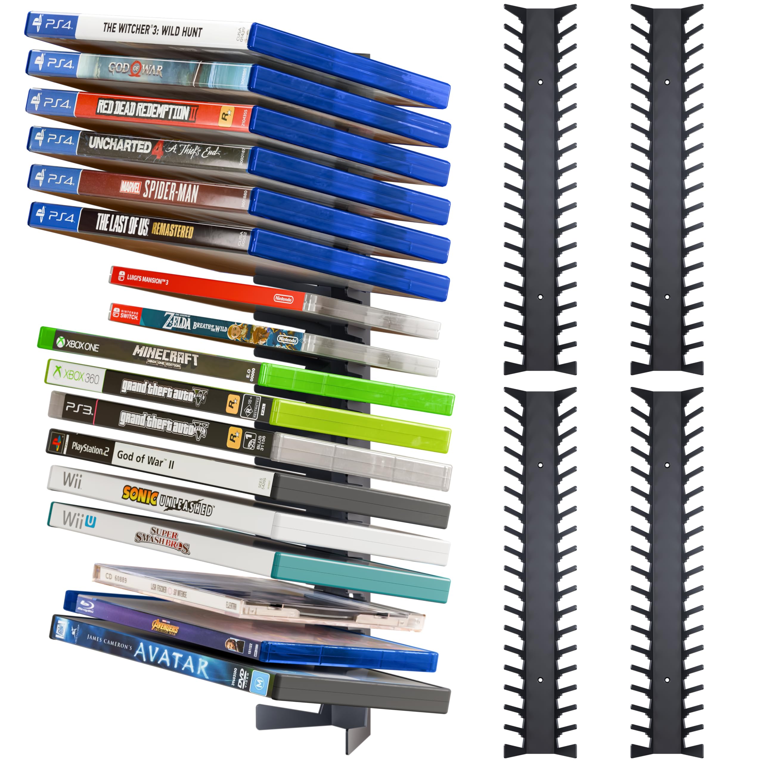 Funturbo Video Game Storage Wall Mount Game Case Holder, Metal Wall Mounted Media Storage Shelves for PS, Xbox, Switch Game Organizer (4-Pack)