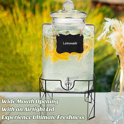 Miniatura 3 de Dispensador de bebidas de vidrio de 4.6 galones con soporte y dispensador de bebidas de espita inoxidable con tapas, dispensador de bebidas frías,