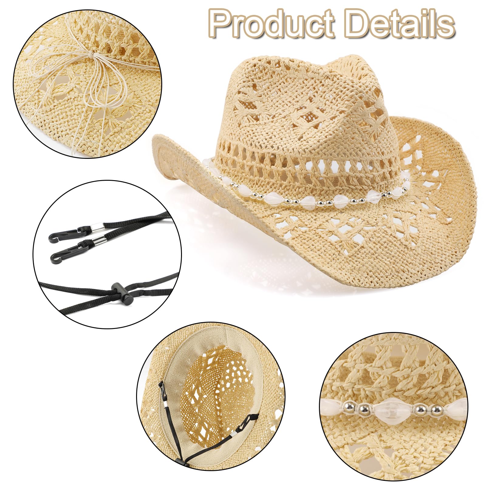 Cappello da cowboy, cappello da cowgirl, cappelli da cowboy per donne/uomini, cappello da cowboy a tesa modellabile per donne