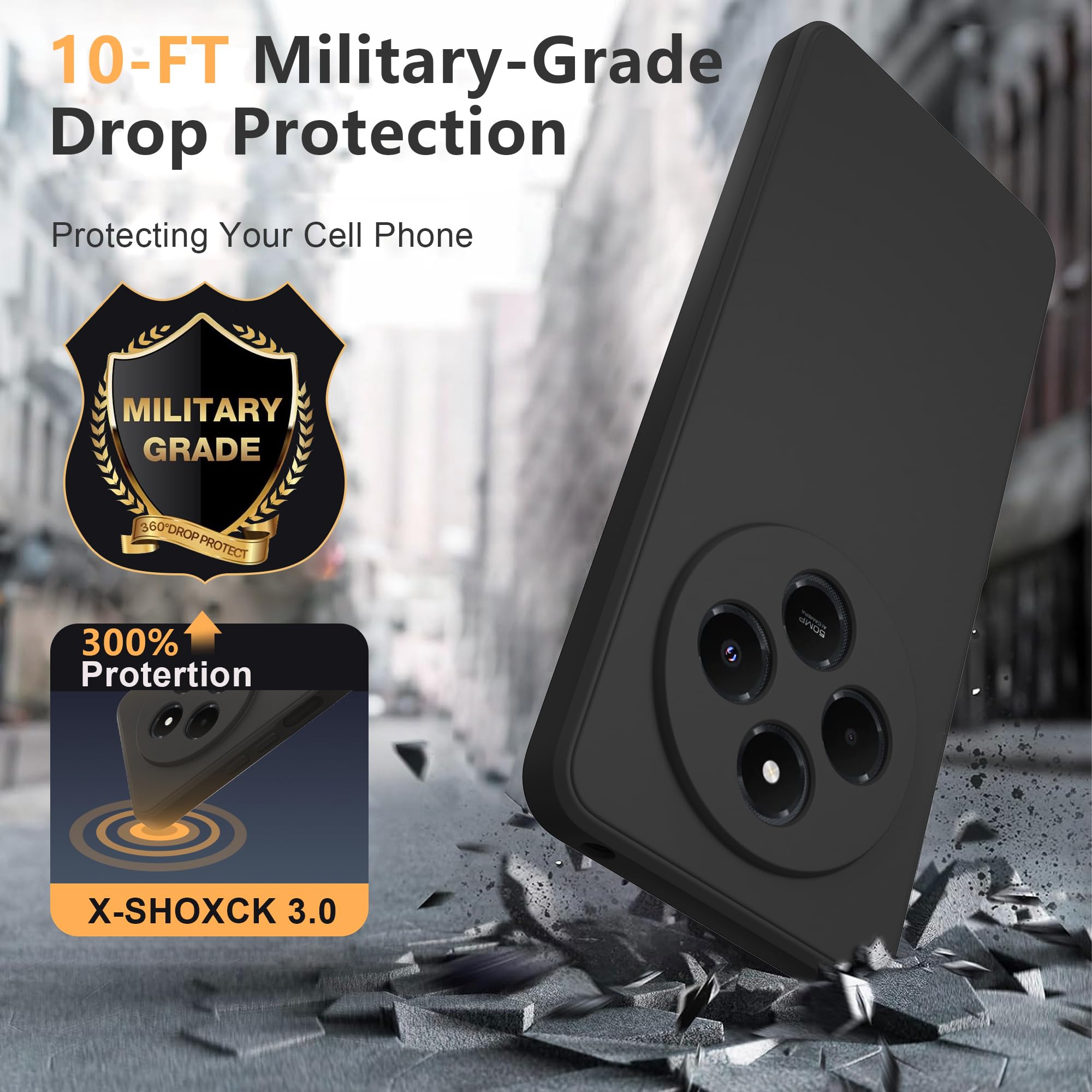 Cover per Xiaomi Redmi 14C con Protettiva in Vetro Temperato, Silicone TPU Custodia 360 Antiurtfio Gradi,Nero