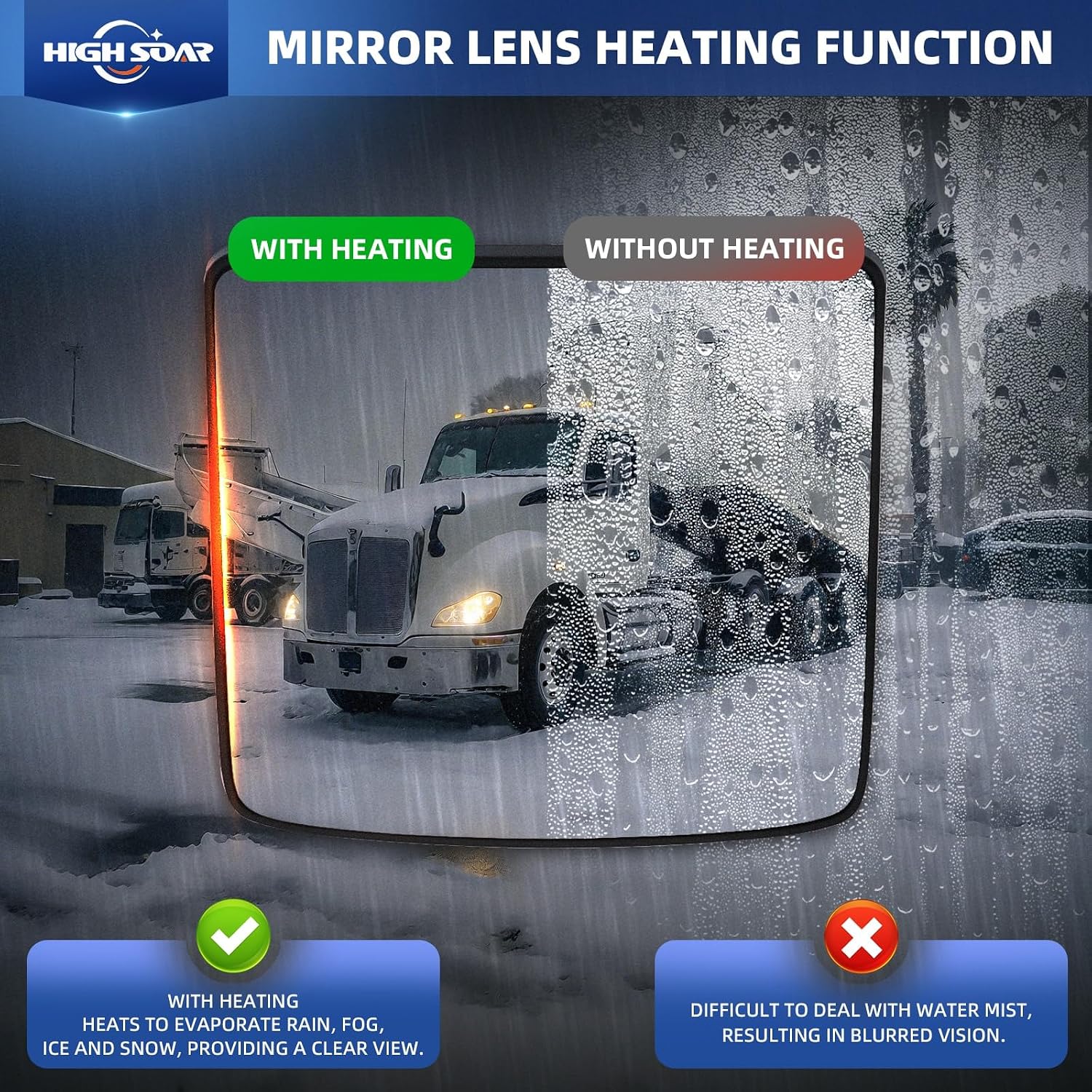 High Soar Lower Mirror Glass for Kenworth T680 T880 2013-2019,Lower Small Mirror Glass with Defrost Heated Function Replacement for Kenworth T680 T880 Driver/Left & Passenger/Right Universal side