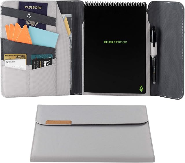 Rocketbook Flip Capsule Folio Cover - 100% Recyclable Cover with Pen Holder, Magnetic Clasp & Inner Storage - Gray, Letter Size (8.5" x 11") (Cap-FLP-L-CIN)