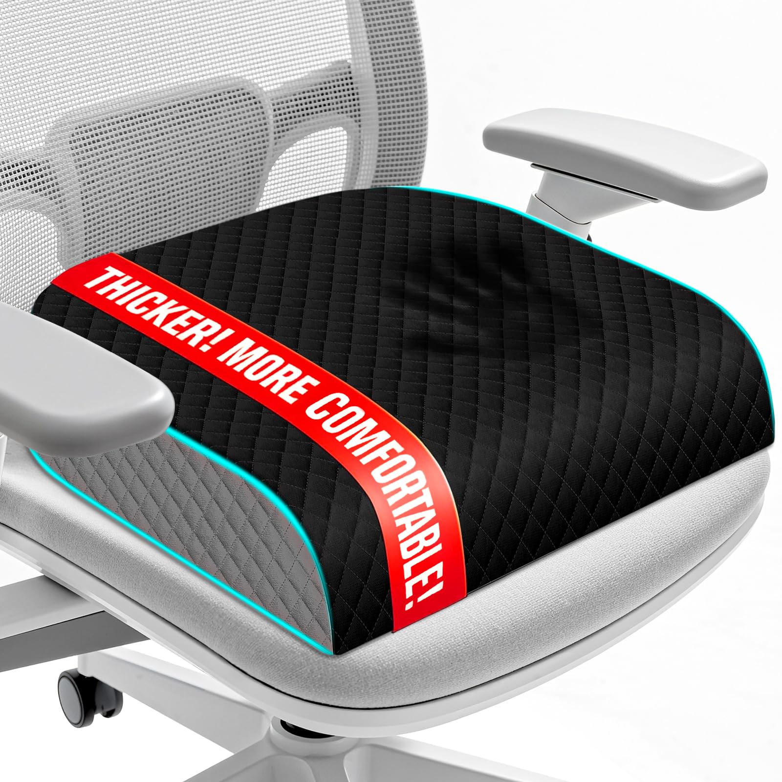 Seat Cushion Memory Foam Chair Pad Non-Slip Cushion for Office Home Car Large Desk Chair Cushion Washable Cover