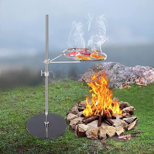 Miniatura 9 de REDCAMP Parrilla giratoria para fogata con base resistente, parrilla portátil de acero inoxidable para barbacoa al aire libre para cocinar con llama