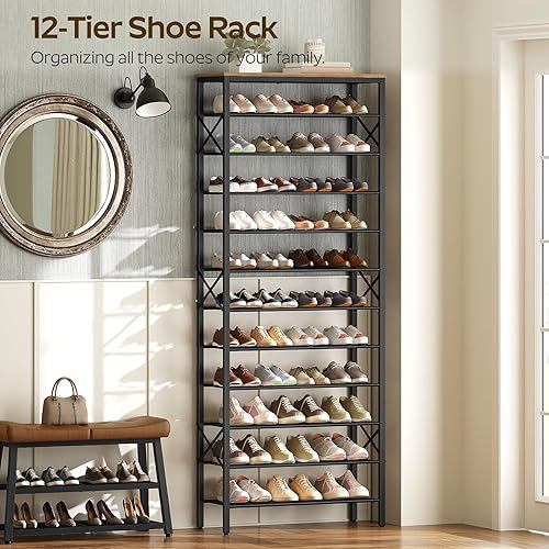 Miniatura 4 de Zapatero de 12 niveles, organizador de almacenamiento de zapatos de gran capacidad con capacidad para 48 pares, resistente y estable, para entrada,