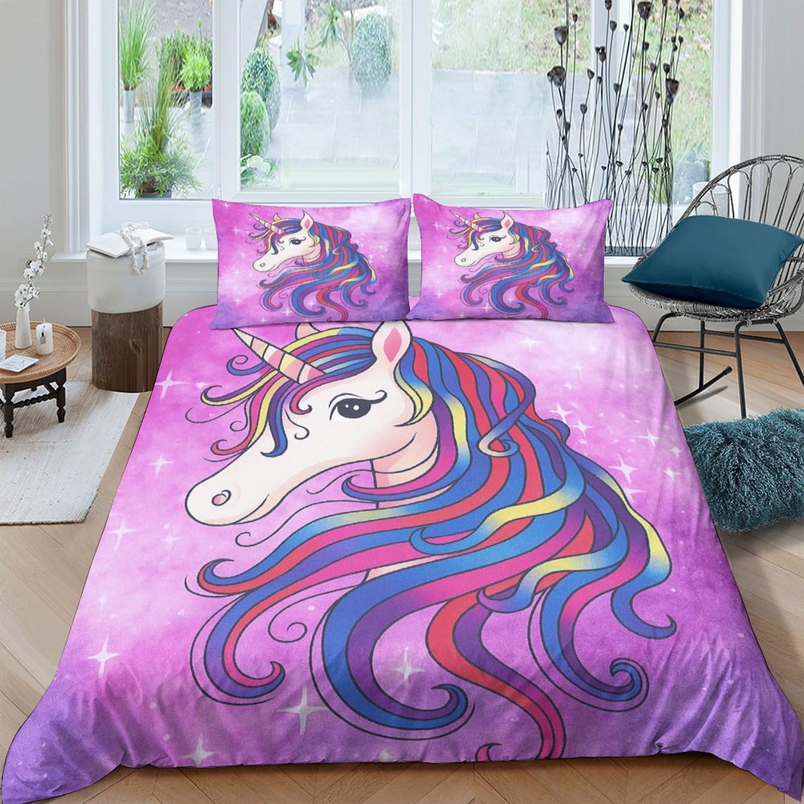 Ctjqhvkz Style-7 3D Printed Purple Unicorn Fitted Sheet Microfiber Soft Anti-Slip Rainbow Horse Bed Cover For Bedroom Dorm Mattress Decor Single（135X200cm）