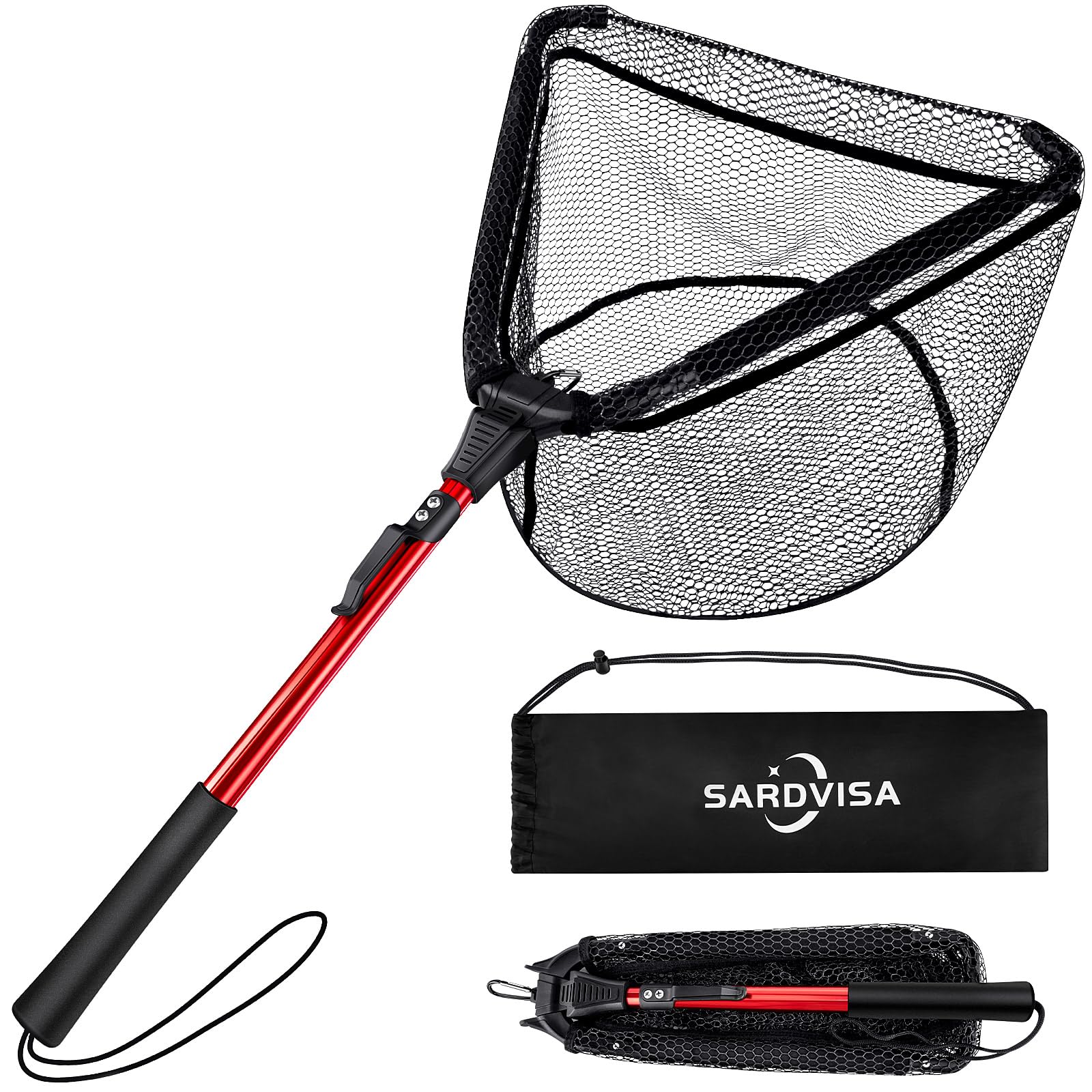 27 Inch Foldable Floating Fishing Net, Tangle-Free Coated Landing Net with Fixed Handle, Portable Fish Landing Net for Ranger Boat, Kayak & Trout Salmon Bass Fishing, Fishing Gear Gifts for
