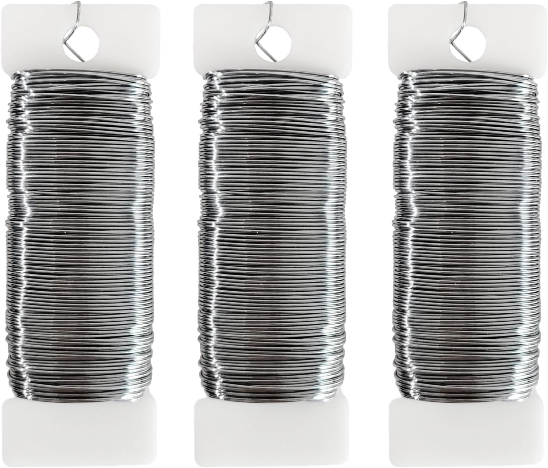22 Gauge Silver Floral Wire 3 Pack 114 Yards Flexible Paddle Wire for Christmas Wreath Tree,Crafts,Garland and Floral Arrangements (3, Silver, 114 Yards)